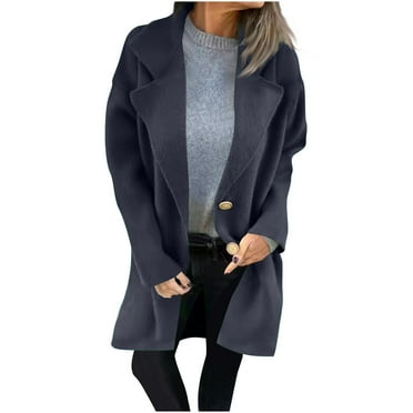 TFEOQRY Women's New Outwear Jackets Solid Color Woolen Coat Mid To Long Length Lapel Pocket Jacket Coat Long Sleeved Top Black