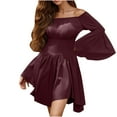 thumbnail image 1 of TFEOQRY Women's Off Shoulder Dress Trumpet Sleeves Renaissance Ruffle Skirt Peasant Pirate Shirt Top Outfit Burgundy, 1 of 8