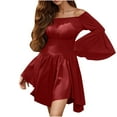 thumbnail image 1 of TFEOQRY Women's Off Shoulder Dress Trumpet Sleeves Renaissance Ruffle Skirt Peasant Pirate Shirt Top Outfit Red, 1 of 8
