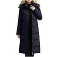 thumbnail image 1 of TFEOQRY Women's Padded Coats Parkas Long Sleeved Woolen Cotton Jacket with Pocket Zipper Medium Length Hooded Jacket Coat Black, 1 of 6