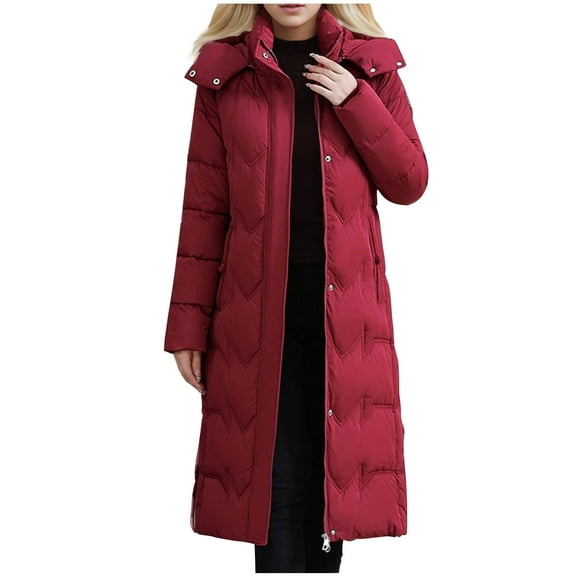 TFEOQRY Women's Padded Coats Parkas Long Sleeved Woolen Cotton Jacket with Pocket Zipper Medium Length Hooded Jacket Coat Burgundy