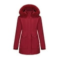 thumbnail image 1 of TFEOQRY Women's Parka Jacket Fleece Hooded Full-Zip Coat Fall Winter Warm Outerwear With Pockets Burgundy, 1 of 8