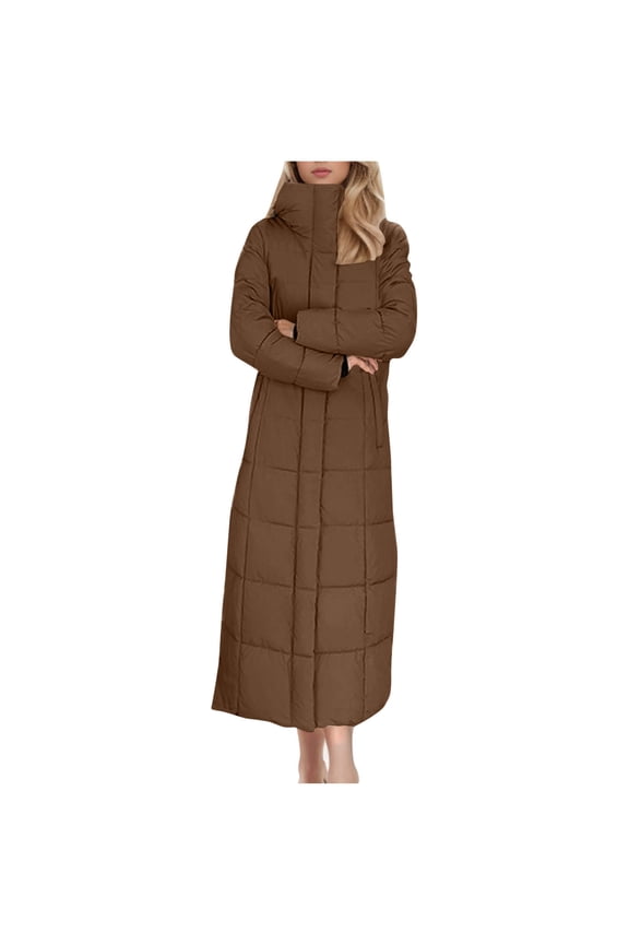 Women's Parkas Padded Coats Solid Color Long Sleeved Woolen Cotton Jacket with Pockets Zipper Medium Length Hooded Jacket Coat Brown