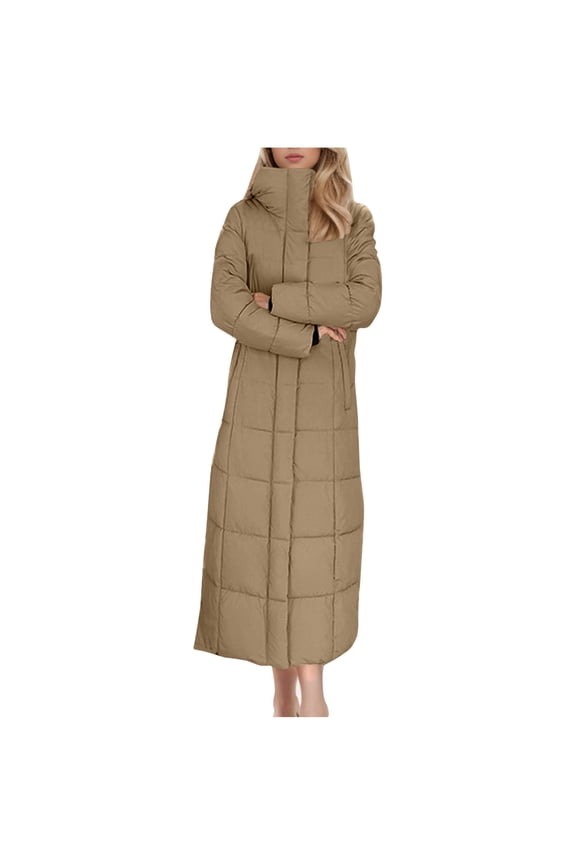 Women's Parkas Padded Coats Solid Color Long Sleeved Woolen Cotton Jacket with Pockets Zipper Medium Length Hooded Jacket Coat Coffee