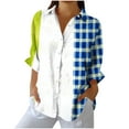 thumbnail image 1 of TFEOQRY Women's Patchwork Plaid Print Blouse Button Down Color Block Long Sleeve Collared Top Loose Casual Shirt Green, 1 of 5