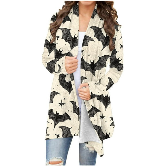 TFEOQRY Women's Pattern Print Cardigan Long Sleeve Open Front Long Sleeve Coat Casual Fall Winter Outerwear Beige-2