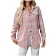 thumbnail image 1 of TFEOQRY Women's Plaid Shirt Button Down Long Sleeve Chest Pockets Loose Casual Fall Winter Fashion Shacket Top Pink, 1 of 8