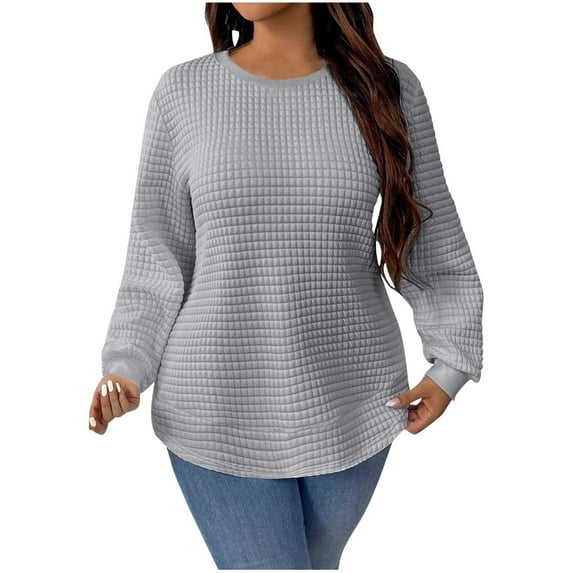 TFEOQRY Women's Plus Size Blouses Fashion Casual Comfortable Solid Color Long Sleeve Round Neck Blouse Top