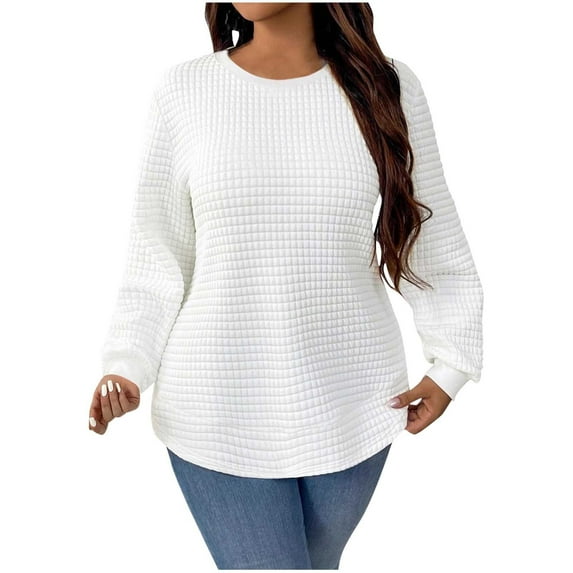 TFEOQRY Women's Plus Size Blouses Fashion Casual Comfortable Solid Color Long Sleeve Round Neck Blouse Top