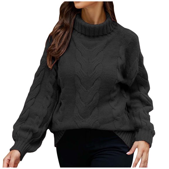 TFEOQRY Women's Pullover Sweater Fashion Solid Color Comfortable Knitwear Long Sleeved Turtleneck Sweater Top Black