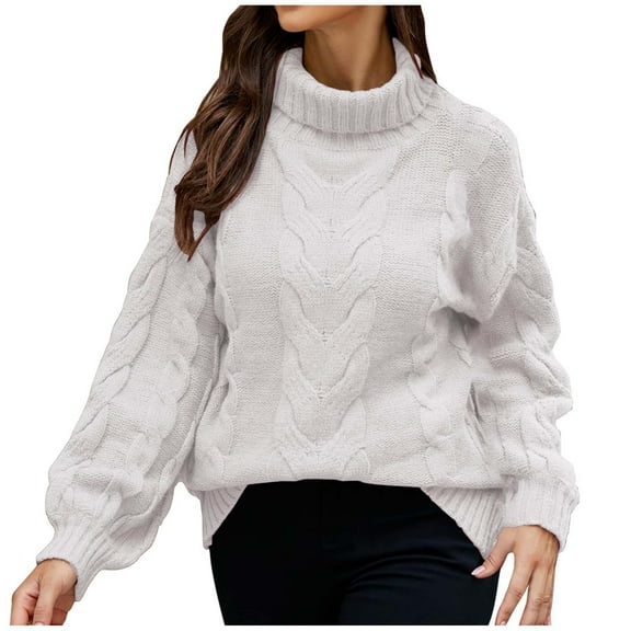 TFEOQRY Women's Pullover Sweater Fashion Solid Color Comfortable Knitwear Long Sleeved Turtleneck Sweater Top White