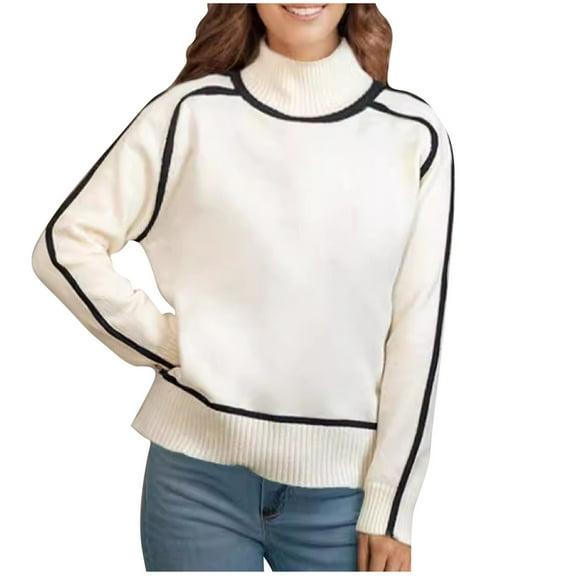 TFEOQRY Women's Pullover Sweater Fashion Solid Color Knitwear Long Sleeved Turtleneck Sweater Top Beige