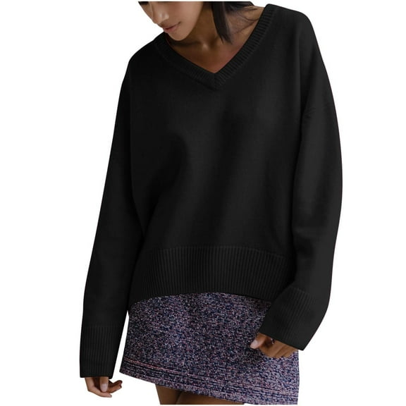 TFEOQRY Women's Pullover Sweater Fashion Solid Color Loose Knitwear Long Sleeved Turtleneck Sweater Top Black