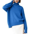 thumbnail image 1 of TFEOQRY Women's Pullover Sweater Fashion Solid Color Loose Knitwear Long Sleeved Turtleneck Sweater Top Blue, 1 of 8