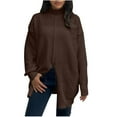 thumbnail image 1 of TFEOQRY Women's Pullover Sweater Solid Color Comfortable Knitwear Long Sleeved Turtleneck Sweater Top Coffee, 1 of 5