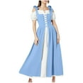 thumbnail image 1 of TFEOQRY Women's Renaissance Dress Cold Shoulder Puff Sleeves Lace Up Front Maxi Medieval Outfit Light Blue, 1 of 7