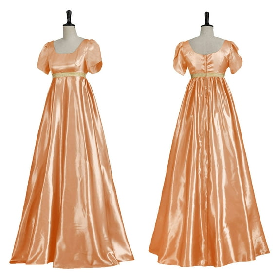 TFEOQRY Women's Satin Court Dress Square Neck Puff Sleeves Empire Waist Vintage Ball Gown Outfit Orange