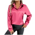 thumbnail image 1 of TFEOQRY Women's Satin V Neck Blouse Solid Long Sleeve Elegant Dressy Top Casual Office Work Shirt Pink, 1 of 7