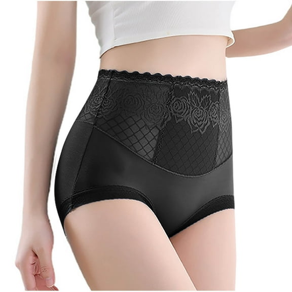 TFEOQRY Women's Shapewear Panties Solid Color High Waist Lace Flower High Elasticity Large Size The Abdomen Lift Buttocks Briefs Black