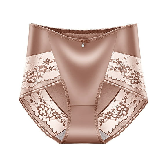 TFEOQRY Women's Shapewear Panties Solid Color Mid Waist Satin Lace Underwear Female Sexy Hollow Embroidery Transparent Mesh Wrapped Buttocks Silk Shorts Head Coffee