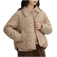 thumbnail image 1 of TFEOQRY Women's Short Padded Coats Jacket Solid Color Long Sleeved Jacket Thick Loose Collar Winter Short Cotton Clothing Long Sleeve Parkas Khaki, 1 of 3