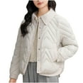 thumbnail image 1 of TFEOQRY Women's Short Padded Coats Jacket Solid Color Long Sleeved Jacket Thick Loose Collar Winter Short Cotton Clothing Long Sleeve Parkas White, 1 of 3