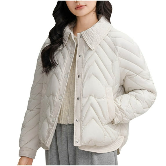TFEOQRY Women's Short Padded Coats Jacket Solid Color Long Sleeved Jacket Thick Loose Collar Winter Short Cotton Clothing Long Sleeve Parkas White