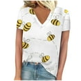 thumbnail image 1 of TFEOQRY Women's Short Sleeve V-Neck Shirts Fashion Cartoon Bee Printed Casual T-Shirt Tops White, 1 of 1
