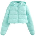 thumbnail image 1 of TFEOQRY Women's Solid Color Padded Coats Short Zipper Cotton Jacket Long Sleeved Parkas Mint Green, 1 of 7