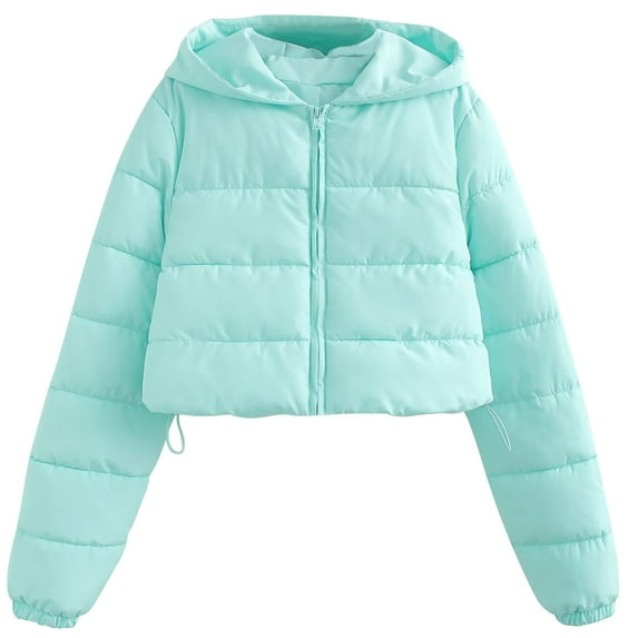 TFEOQRY Women's Solid Color Padded Coats Short Zipper Cotton Jacket Long Sleeved Parkas Mint Green