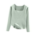 thumbnail image 1 of TFEOQRY Women's Square Neck Tops Long Sleeve Lightweight Solid Color Casual Pullover Fall Fashion Blouse Green, 1 of 5