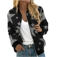 thumbnail image 1 of TFEOQRY Women's Star Print Flight Jacket Long Sleeve Zip Up Coat Casual Fashion Fall Winter Outerwear Gray, 1 of 5