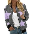 thumbnail image 1 of TFEOQRY Women's Star Print Flight Jacket Long Sleeve Zip Up Coat Casual Fashion Fall Winter Outerwear Purple-2, 1 of 5