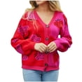 thumbnail image 1 of TFEOQRY Women's Strawberry Pattern Cardigan V Neck Button Down Lantern Sleeve Knit Casual Sweater Jacket Red, 1 of 9