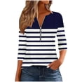 thumbnail image 1 of TFEOQRY Women's Striped Print Top Half Zip V Neck Long Sleeve T Shirt Casual Fashion Fall Pullover Navy, 1 of 5
