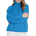 thumbnail image 1 of TFEOQRY Women's Turtleneck Sweater Long Sleeve Ribbed Knitted Loose Pullover Casual Fall Winter Top Blue, 1 of 6