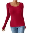 thumbnail image 1 of TFEOQRY Women's U Neck Long Sleeve T Shirt Ribbed Knitted Basic Casual Pullover Fall Winter Fashion Top Burgundy, 1 of 4