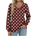 thumbnail image 1 of TFEOQRY Women's V Neck Polka Print Top Color Block Long Sleeve Loose Casual Pullover Fall Winter Blouses Burgundy, 1 of 5