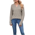 thumbnail image 1 of TFEOQRY Women's V Neck Sweater Button Front Long Sleeve Ribbed Knit Pullover Loose Casual Fall Winter Top Khaki, 1 of 3