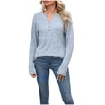 thumbnail image 1 of TFEOQRY Women's V Neck Sweater Button Front Long Sleeve Ribbed Knit Pullover Loose Casual Fall Winter Top Light Blue, 1 of 3