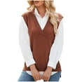 thumbnail image 1 of TFEOQRY Women's V-Neck Sweater Vest Fashion Casual New Style Slim Sleeveless Waistcoat Knit Sweater Top Coffee, 1 of 6