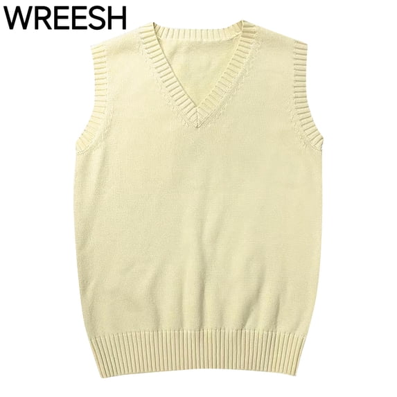 WREESH Women's V Neck Sweater Vest Sleeveless Solid Color Ribbed Edge Classic Knit Casual Pullover Top Yellow