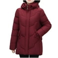 thumbnail image 1 of TFEOQRY Women's Winter Cotton Padded Coats Parkas Casual Fashion Solid Color Heavy Coat with Pockets Zippered Reversible Long Cotton Coat Burgundy, 1 of 8