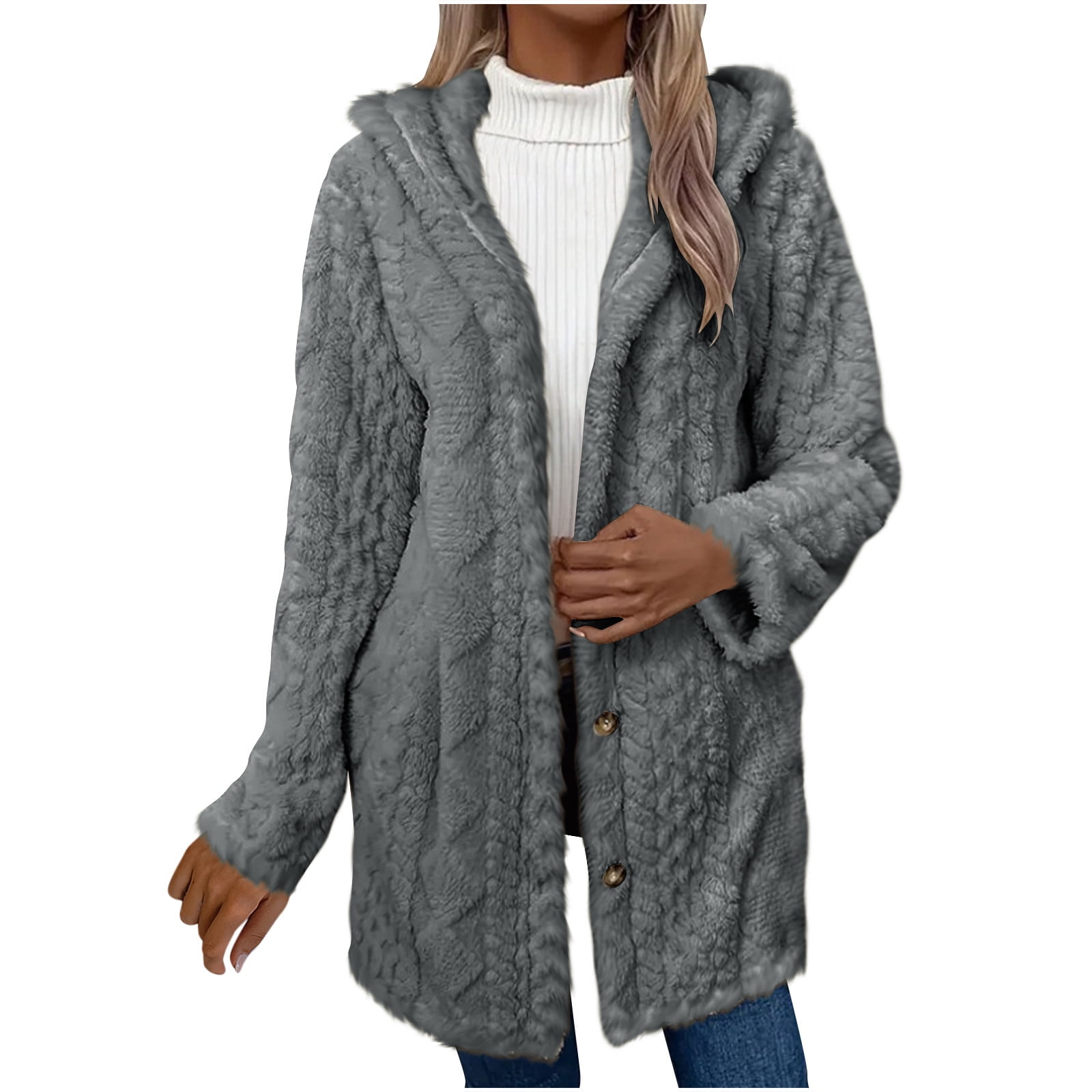 Women Winter Warm Fleece Hooded Coat