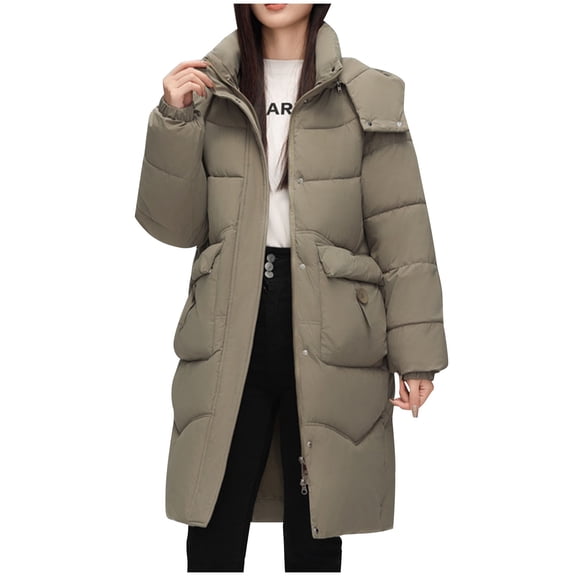 TFEOQRY Women's Winter Hooded Cotton Padded Coats Casual Fashion Solid Color Parkas with Pockets Zippered Reversible Long Cotton Coat Green