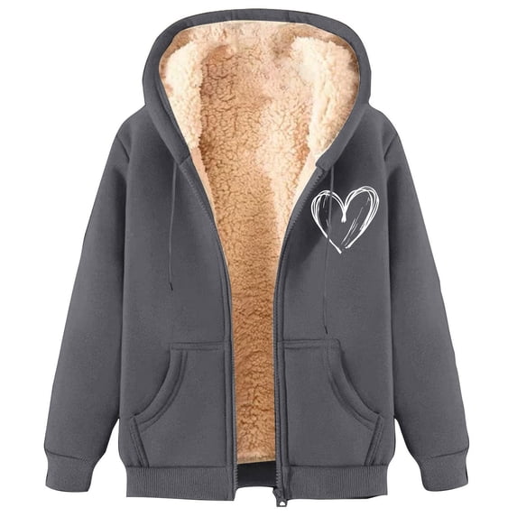 TFEOQRY Women's Winter New Hooded Sweatshirt Fashionable Printed Casual Fleece Hooded Sweatshirt Jacket Dark Gray