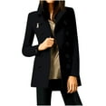 thumbnail image 1 of TFEOQRY Women's Wool Blend Coat Solid Color Zipper Button Double Breasted Multi Pocket Long Sleevedless Hooded Casual Jacket Black, 1 of 5