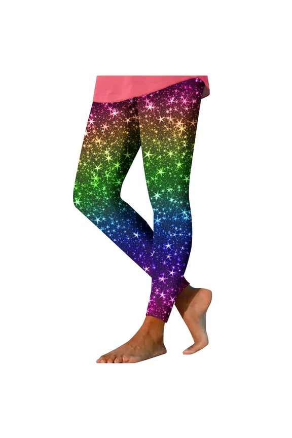 Women's Yoga Pants Leisure Rainbow Printed Sports Full Length Pants Medium Waist Trousers Multicolor