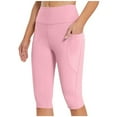 thumbnail image 1 of TFEOQRY Women's Yoga Pants Solid Colored Capris Pants with Pockets Medium Waist Trousers Pink, 1 of 8