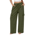 thumbnail image 1 of TFEOQRY Womens Cargo Pants with Pockets Elastic Waist Drawstring Solid Color Loose Casual Wide Leg Pants, 1 of 7